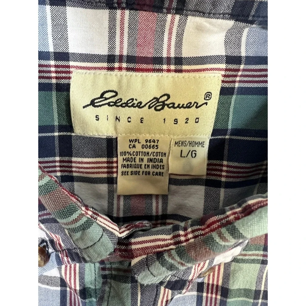 Eddie Bauer Plaid Short Sleeve Button Up‎ Shirt Men's Large L Cotton